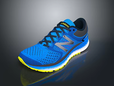 Blue New Balance Fresh Foam Running Shoes With Mesh Upper Black Laces And Yellow Sole 3d model