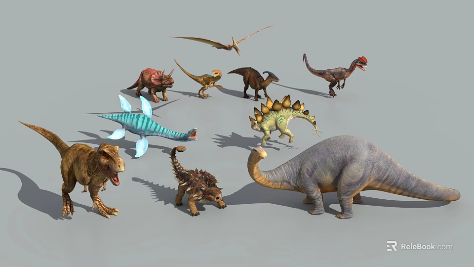 Various Dinosaur Species 3D Models Including T-Rex Triceratops Brachiosaurus and Pterosaur 3d model 