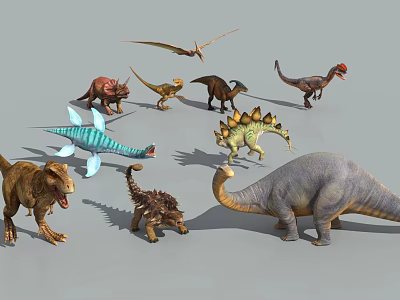 Various Dinosaur Species 3D Models Including T-Rex Triceratops Brachiosaurus and Pterosaur 3d model