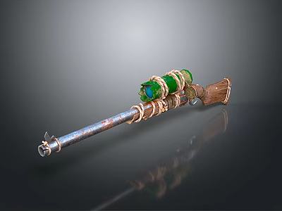 Rustic Weapon With Wooden Grip Metal Barrel Green Wrapped Accents And Handcrafted Design 3d model