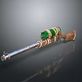 Rustic Weapon With Wooden Grip Metal Barrel Green Wrapped Accents And Handcrafted Design