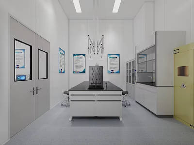 Clean Modern Laboratory Interior With Central Lab Bench Advanced Equipment And Wall Charts 3d model