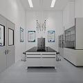 Clean Modern Laboratory Interior With Central Lab Bench Advanced Equipment And Wall Charts