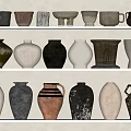 Diverse Ceramic Vessels With Various Shapes And Designs Displayed On Shelves