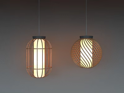 Modern Minimalist Pendant Lights With Cage Shaped And Spherical Designs And Striped Patterns 3d model