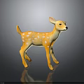 Fawn Toy Figurine With Yellow Body White Spots On Black Background And Reflection