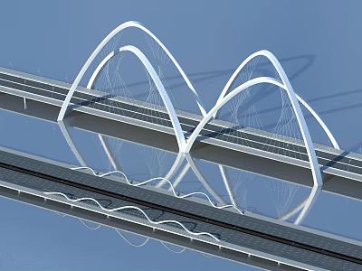 Modern White Arch Bridge Design With Curved Lines And Reflective Surface 3d model