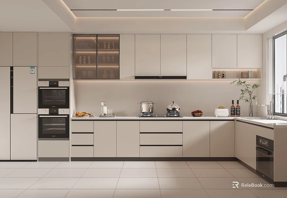 Modern Kitchen Interior Design With White Cabinets Sleek Countertop And Appliances 3d model 