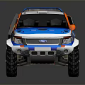 Military Pickup Truck With Blue Orange Exterior Off Road Tires Rugged Design