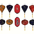 Colorful Traditional Chinese Lanterns With Dragon Patterns Red Blue And Tea Character Design