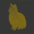 Gray Detailed Textured Cat Sculpture Sitting on Shiny Base Against Dark Background
