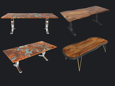 Unique Wooden Tea Tables With Metal Legs And Natural Wood Grain Design 3d model