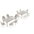 Modern Dining Table And Chairs Set With Marble Top And Metal Legs 3d model