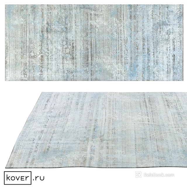 Light Blue Gray Square Rug With Distressed Textured Design For Living Room 3d model 