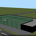 Aerial View Planning of Modern Glass Building with Green Grassland Road and Roof Grid Design
