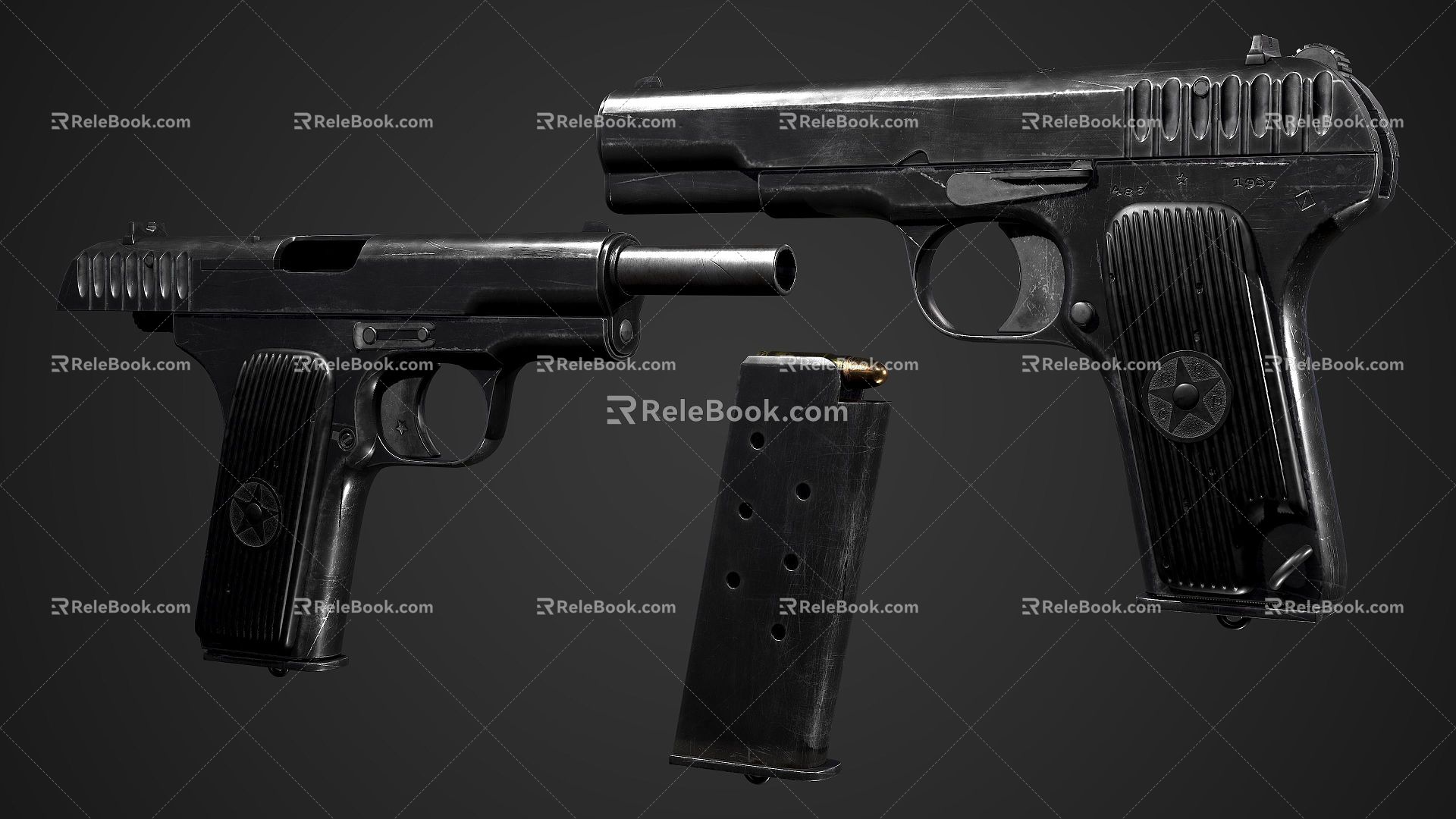 pistol weapon pistol gun gun silencer military army war world war war magazine game toy gun 3d model