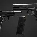 Classic Black Metal Pistols With Detachable Magazine Firearm Display Close Up
