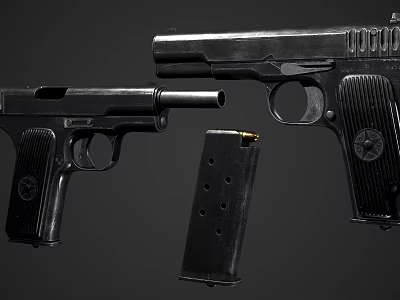 Classic Black Metal Pistols With Detachable Magazine Firearm Display Close Up 3d model