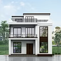 Modern Detached Villa Exterior Design With Two Story Balcony Large Windows And Wooden Door