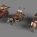 Traditional Horse Drawn Carriages with Decorative Lanterns Flags and Cargo Designs