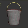 Vintage Metal Bucket With Red Rim Handle And Striped Design For Home Use