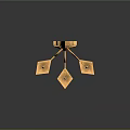 Golden Decorative Candle Lamp With Three Candles And Geometric Design For Indoor Lighting