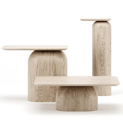Modern Wooden Coffee Tables with Cylindrical Bases and Rectangular Tops 3d model