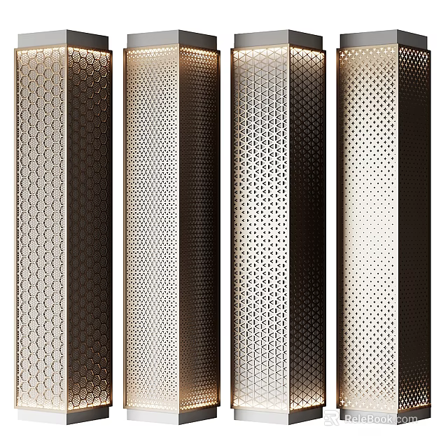 Modern Decorative Columns With Varied Perforated Patterns And Textured Metallic Surfaces 3d model