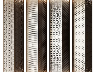 Modern Decorative Columns With Varied Perforated Patterns And Textured Metallic Surfaces 3d model
