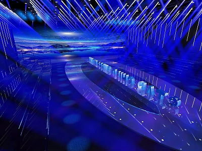 Modern Fashion Runway Stage With Blue Illuminated Geometric Lines And Futuristic Lighting Design 3d model