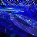 Modern Fashion Runway Stage With Blue Illuminated Geometric Lines And Futuristic Lighting Design