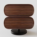 Elegant Contemporary Wooden Stacked Speakers with Vertical Stripes on Black Base