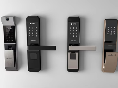Modern Smart Door Handles With Digital Keypad And Fingerprint Scanner And Various Styles 3d model