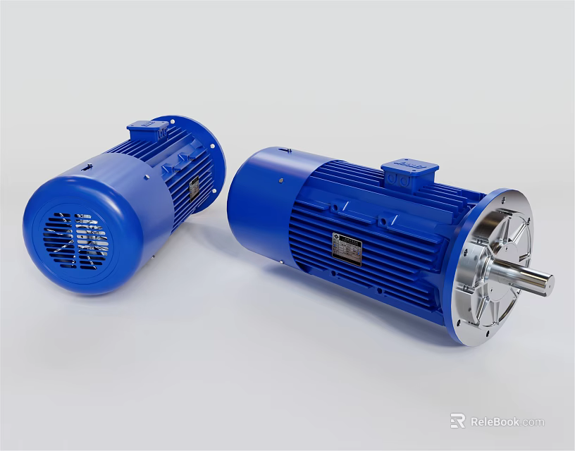 High Performance Blue Industrial Electric Motors With Metal Housing And Rotating Shaft 3d model 