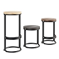 Sitting stool combination simple fashion elegant metal tripod leather solid wood 3d model