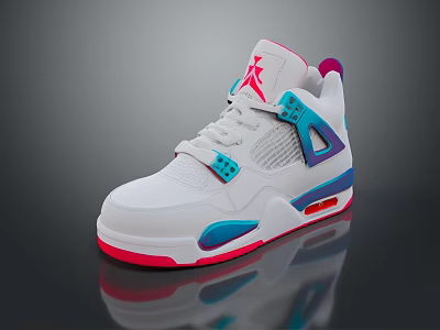 White Sneakers With Pink Blue Purple Accents And Red Sole Design 3d model