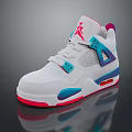 White Sneakers With Pink Blue Purple Accents And Red Sole Design