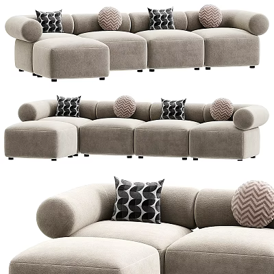 Light Gray Sectional Sofa with Geometric Pattern Throw Pillows for Modern Living Room Decor 3d model