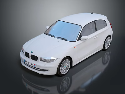White BMW Hatchback Car With Sleek Design And Alloy Wheels On Reflective Surface 3d model