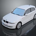 White BMW Hatchback Car With Sleek Design And Alloy Wheels On Reflective Surface