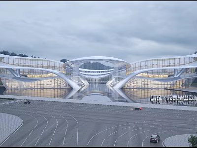 Futuristic Modern Sales Center Building With Glass Facade And Curved Architectural Design 3d model