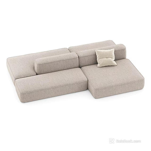 Modern Beige Modular Sectional Sofa With Soft Fabric And Decorative Cushions 3d model