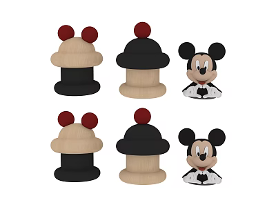 Decorative Ornament Set With Mickey Mouse Figures And Hat Shaped Red Top Black Beige Pieces 3d model