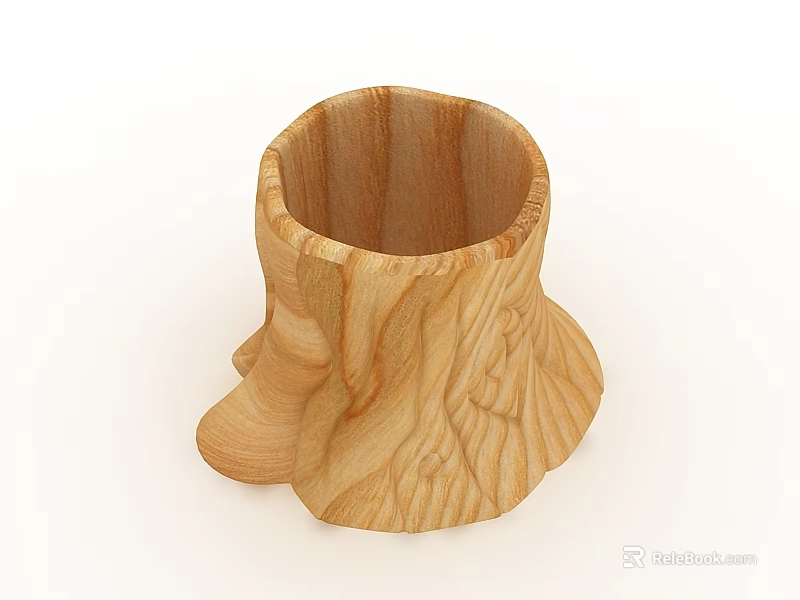 Natural Wood Swing Door With Carved Leaf Patterns And Smooth Surface Design 3d model