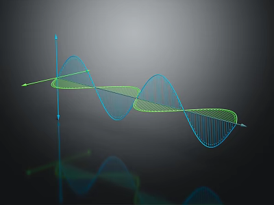 Abstract Blue Green Wave Design With Curved Lines On Dark Background And Reflection 3d model