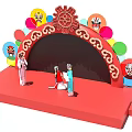 Traditional Chinese Opera Stage with Performers Red Arch and Colorful Facial Decorations