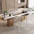Elegant Modern Tea Table And Chairs With Marble Top Transparent Acrylic Seats Golden Legs Interior