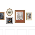 Gallery Wall Featuring Various Framed Artworks On White Decorative Wall 3d model