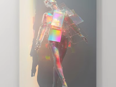 Abstract Modern Figure Painting With Transparent Material And Colorful Light Reflections 3d model