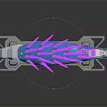 Blue And Purple Spiked 3D Modeled Weapon With Gray Structure And Base Stand 3d model